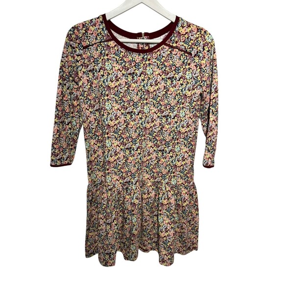 Matilda Jane 435 Courtney Burgundy Floral Print Dress Size 14 Drop Waist Ruffle - Picture 2 of 10